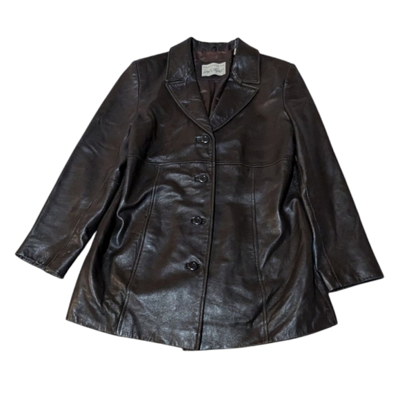 Y2K Lord and Taylor 100% Leather Jacket Medium Espresso Brown Vintage Retro Soft - Picture 1 of 8